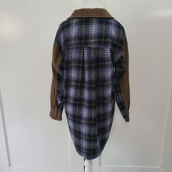 Gilded Intent Oversized Size XS Corduroy Plaid Brown Shacket Utility Grunge - Picture 3 of 9